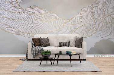 Фотообои De-Art Линии фреска в интерьере гостиной
